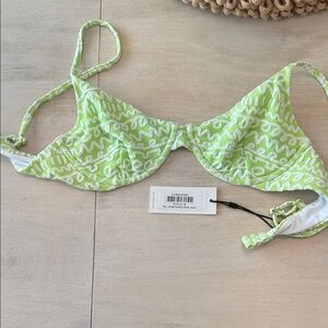 Montce Lime Green and White Bikini Top